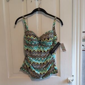 La Blanca Green and Brown Fitted Bustier Tank Top